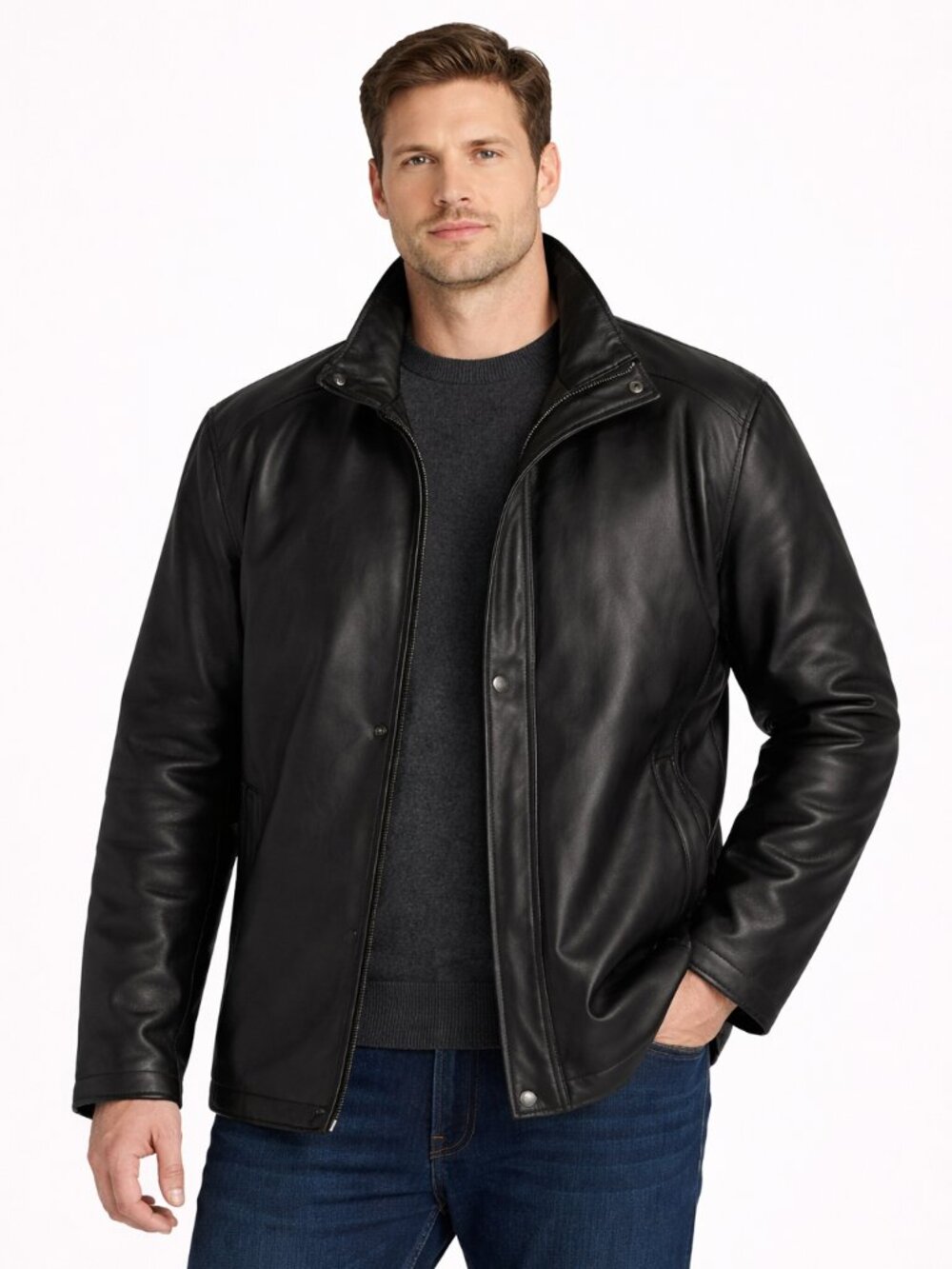 F Collection Leather Jacket M20101B Mens Large Black "Super Luxurious" NWT-Italy